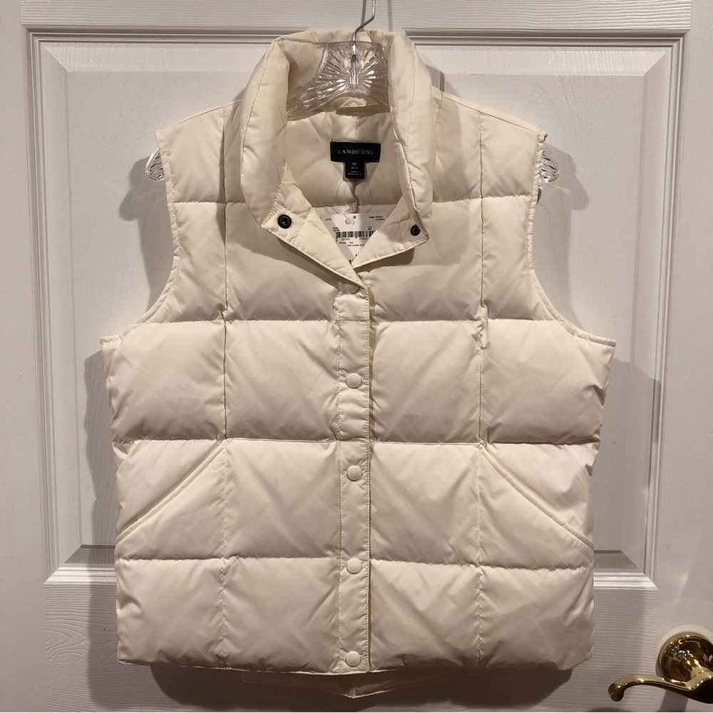 NWT Land’s End ivory down puffer vest.